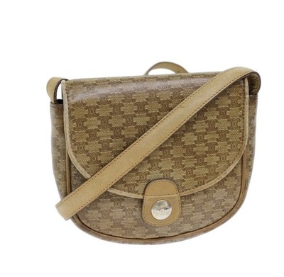 CELINE Macadam Canvas Shoulder Bag Coated Canvas Beige Auth 71434