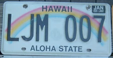 HAWAII  2020  license plate    LJM 007   JAMES BOND Agent 007