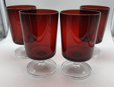 1960s Arcoroc Cavalier Wine Glasses Luminarc France Red Ruby Stemware Set of 4