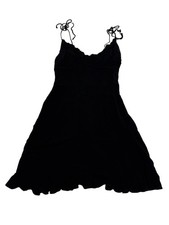 Reformation Black Smocked Ruffle Trim Tie Shoulder Mini Dress Women's 6