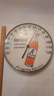 Sun crest thermometer glass dome soda pop beverage beverage sign advertising