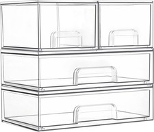 Clear Stackable Storage Drawers Set of 4, Plastic Organizer Bins Multi-purpose