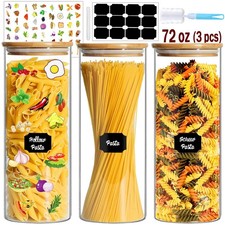 Glass Jars with Bamboo Lids, 72oz 3Pcs Kitchen Glass Containers with Bamboo L...
