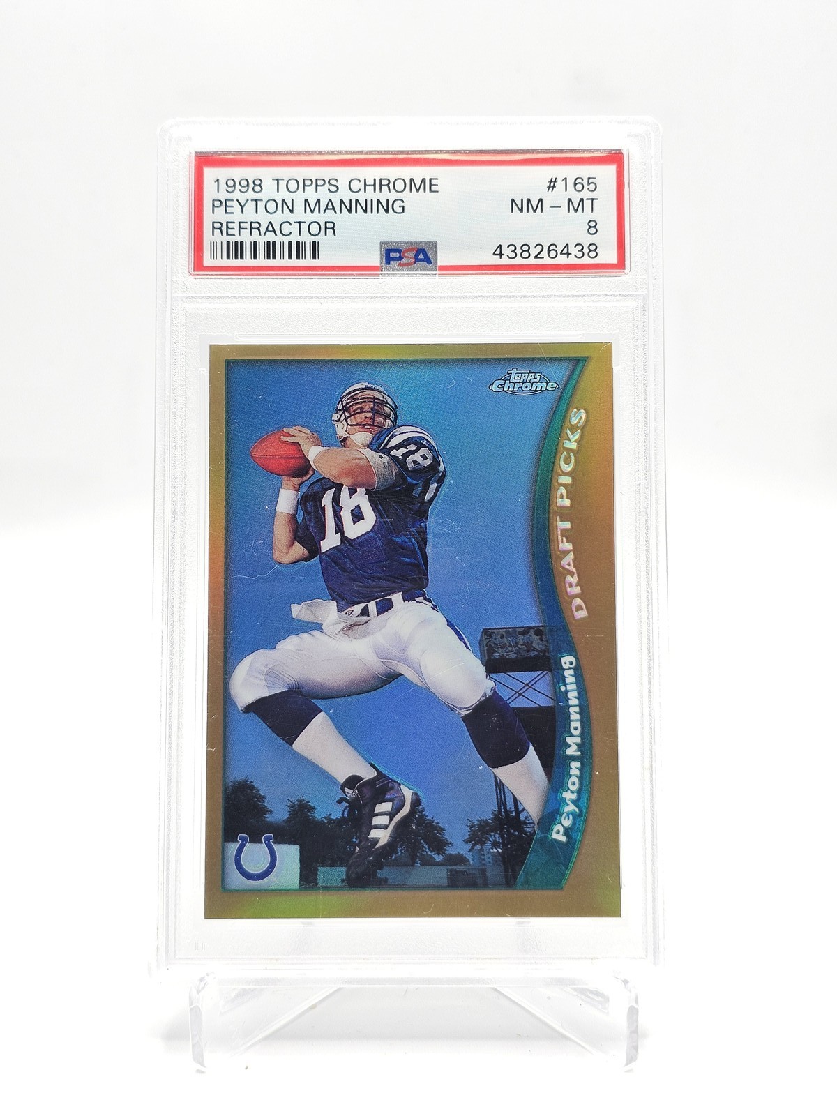 PEYTON MANNING 1998 TOPPS CHROME DRAFT PICKS ROOKIE REFRACTOR RC PSA 8 Q7507 view 1