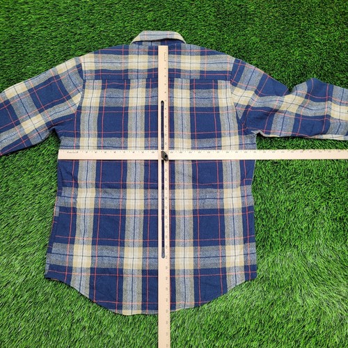 Vintage 90s Shadow Plaid Button Shirt Medium 21x29 Blue Yellow - Picture 6 of 11