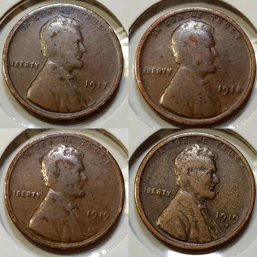 Lot of (4) Wheat Cents: 1917, 1918, 1919, 1919-S - G/VG, G, VG, VG+ (Lot #2)