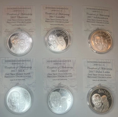 2017 Silver Shield Disobey BU 1-6 Thoreau, Gandhi, Solz, MLK, Lennon, Dalai Lama