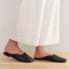 Jenni Kayne Mia Black Square Toe Italian Leather Flat Mules Sz 36 NWOB