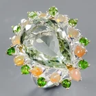 Handmade 16 ct+ Natural Green Amethyst Ring 925 Sterling Silver Size 8 /R441038