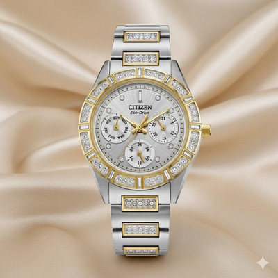Citizen Eco Drive Crystal Two Tone Stainless Steel Ladies Watch