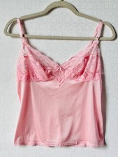 VTG 80'S VANITY FAIR PRETTY PINK LACE TRIM CAMISOLE TANK LINGERIE SLIP 34 XS/S