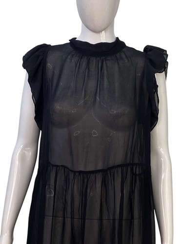 Ulla Johnson Women's Remy Ruffled Silk Chiffon Black Sheer Short Mini Dress S 4 - Picture 2 of 14