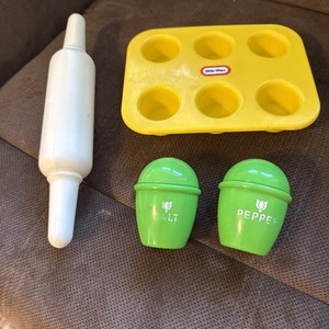 Vintage  Little Tikes 90s  Kitchen Items Rolling Pin, Muffin Pan, And S&P Lot