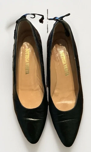 BOTTEGA VENETA Scarpe Bottega Venetta vintage pelle nera tacco a gattino misura 7 5 AA