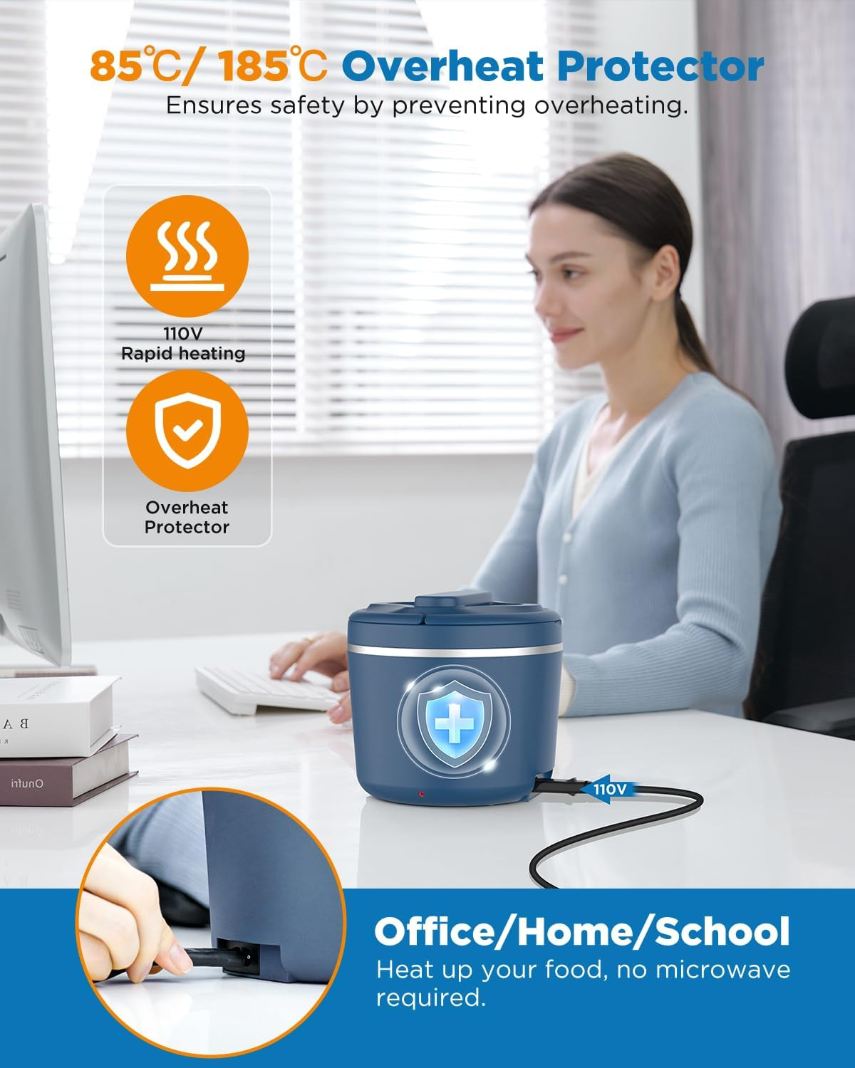 Electric Lunch Box Food Warmer - 105W Fast Heating Lunch Box with Dual 27-Ounce