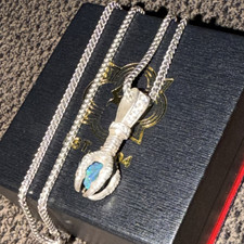 Silver Claw Pendant Black Opal Necklace, Mult...