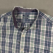 IZOD Shirt Mens Large Blue Green Plaid Premium Essentials Button Down Cotton