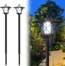 2/4/6x Solar LED Post Light Lamp Yard Driveway Fence Outdoor Pillar Lights+Pole