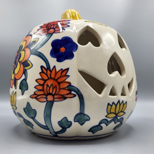 Martha Stewart Jack O Lantern Candle Holder Tea Light Ceramic Pumpkin Floral 9" - Picture 12 of 14