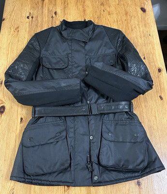Barbour International Outrider Jacket Belt Waxed Cotton Leather Black size 4