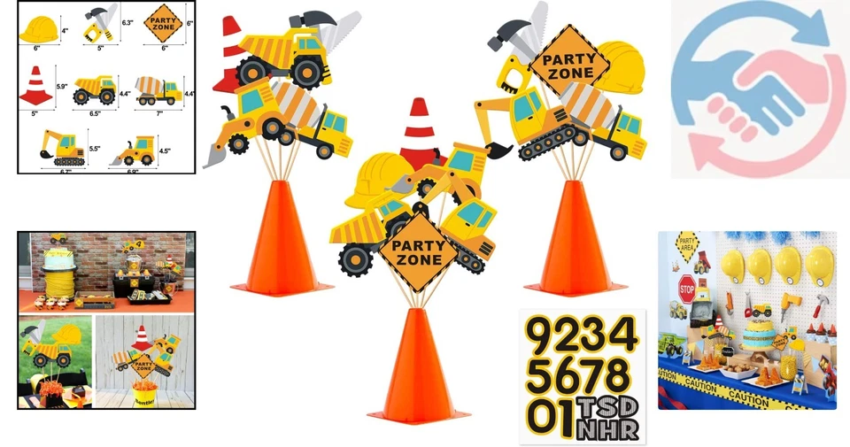 Reusable 16pcs Construction Zone Birthday Toppers - Perfect for Kids Parties - Image 2 of 4