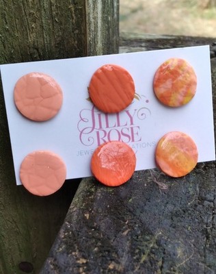 Handcrafted Polymer Clay Resin Silver Stud Pack Earrings Yellow Pink Orange 