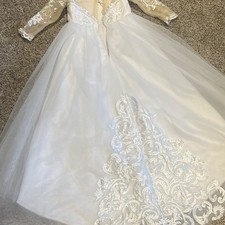 White A-Line Long Sleeve Lace Embroidered Tul...