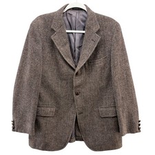 Vintage Harris Tweed Blazer Sport Coat Mens Brown Herringbone Scottish Wool