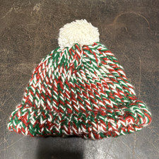 Christmas Holiday Striped Knit Beanie Hat w/ Pom Pom Red Green White One Size