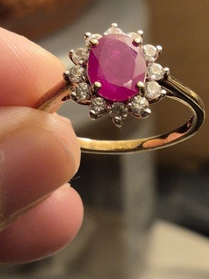 Rubin natürlicher kambodschanischer Zirkon Halo Ring 18K Gelbgold vergoldet Sterlingsilber