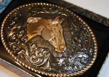 Crumrine M&F Western Belt Buckle Horse Head Oval Antiqued Bronze C02114