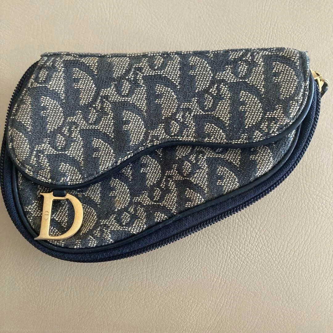 Christian Dior Trotter Pochette Toile Zip Logo Couleur Marine Or Mode Marchandises Femme