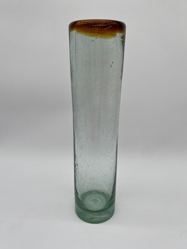 Mexican Hand Blown Glass Vase Amber Rim Tall Flower Vase - Picture 4 of 8