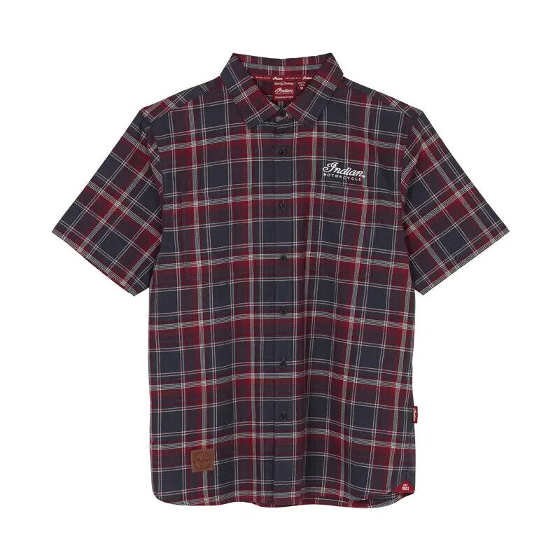 Indian Motorcycle Men's Springfield Plaid Shirt, Navy Indian Motorcycle Men's Springfield Plaid Shirt, Navy