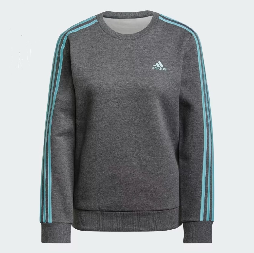 Adidas Essentials Women's 3-Stripe Gray/Blue Crewneck Sweatshirt - Main Image
