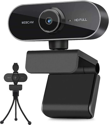 Webcam Camera 1080P with Microphone and Tripod USB for PC Computer Desktop Cam