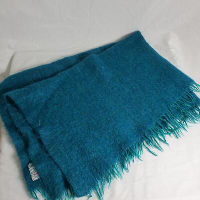 Blue Green Avoca Handweavers 100% Wool Pile Scarf Wrap Throw