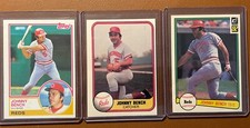 Johnny Bench, 3 Card Lot, 1981 Fleer, 1982 Donruss, 1983 Topps Reds