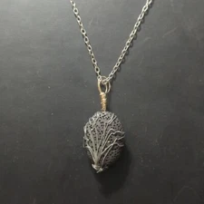 Silver Tone Wire Wrapped Black Pumice Lava Stone Pendant Statement Necklace