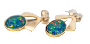 Authentic Gorgeous Gold Plated Opal Triplet Earrings - A Shimmering Symphony of Colours