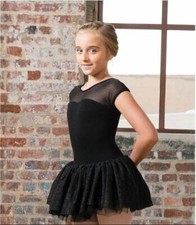 CAPEZIO 11350C child large 4 layer tutu dress in black sheer cap sleeves