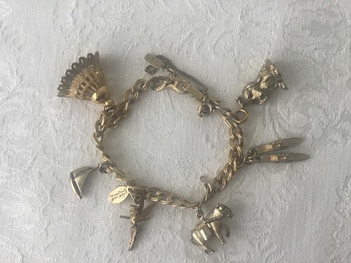 Vintage MONET Gold Tone Charm Bracelet Six Charms Disney Tinker Bell, Plus