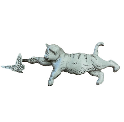 J J Pin/Brooch- CAT-  silver color- kitty cat and butterfly-pretty detail