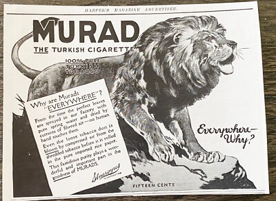 1914 MURAD Lion King Roar Big Cat Vtg Turkish Cigarette Smoking Tobacco  Print Ad
