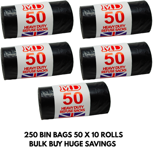 250x Heavy Duty Black Bin Bags Refuse Sacks 5 Rolls of 50 70x83cm Strong - Picture 3 of 4