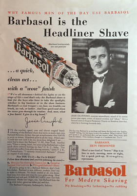 1930 Barbasol Shaving Cream Jesse Crawford No Brushing Skin VTG Print Ad
