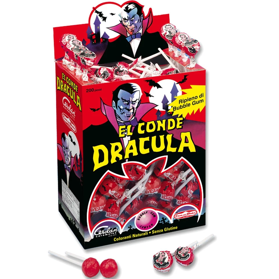 200 LECCA LECCA EL CONDE DRACULA CILIEGIA RIPIENO BUBBLE GUM CHUPA CHUPS BOX