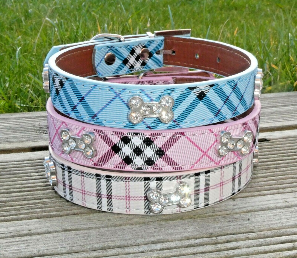 Tartan Dog Collar Puppy Plaid Small Medium Large PU Leather Terrier