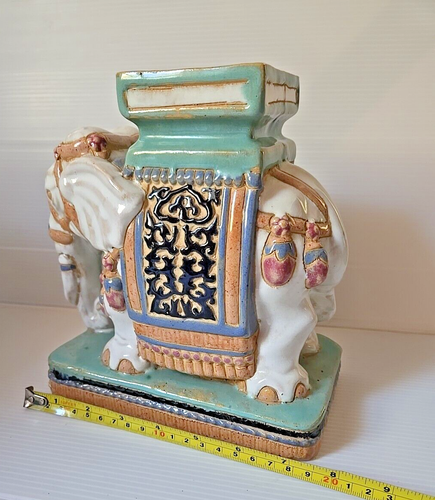 Beautiful Antique Chinese Elephant Clay Pottery Statue Plant Stand Handpainted. - Picture 14 of 16