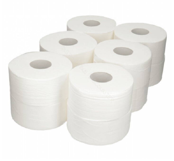 Mini Jumbo Toilet Rolls 2 ply Washroom Tissue Paper Dispenser Refills x 12